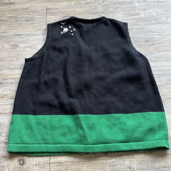 Halloween Sweater Vintage 90s Spooky Kitschy Festive Large Patch Black Orange - Picture 4 of 10